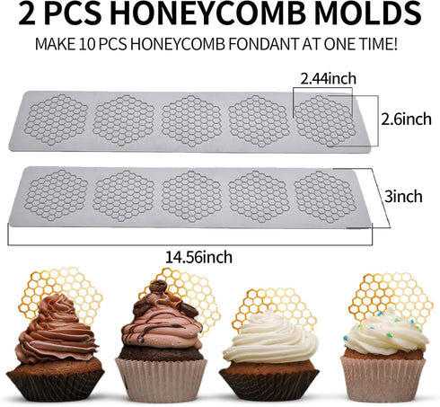 Honeycomb Molds Silicone (2 PCS) Jopgeey Tuile Fondant Molds with Hollow 3D Beehive Candy Lace Silicone Molds for Baking, Polymer Clay, Sugar Craf...
