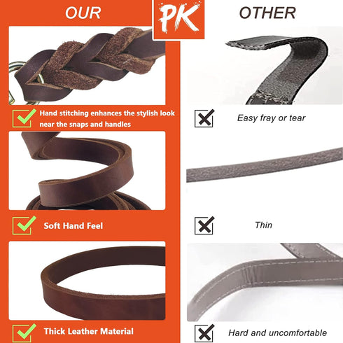Leather Dog Leash, 5ft/6ft/8ft Braided Leather Leash for Dogs, Heavy Duty Dog Leashes with Rotating Clasp, Soft and Durable Leather Dog Training L...