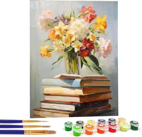 Bimkole Flower Paint by Number for Adults, DIY Oil Painting Kit on Canvas with Paintbrushes and Acrylic Pigment, for Paint by Numbers for Beginner...