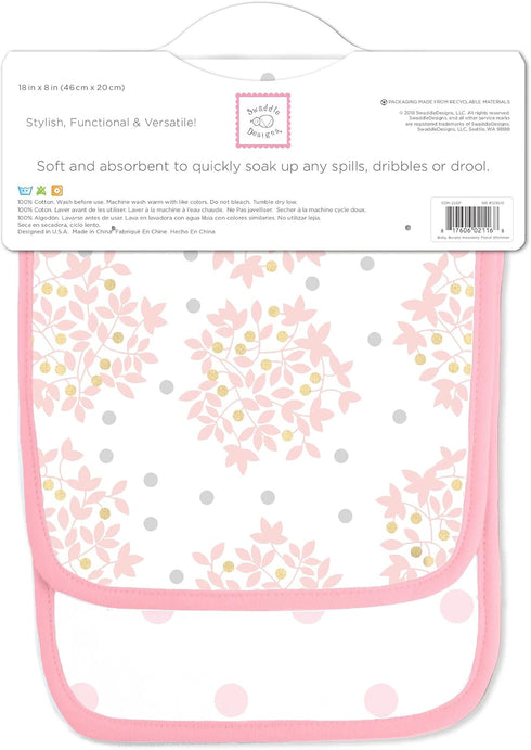 SwaddleDesigns Cotton Muslin Baby Burpies, Set of 2 Cotton Burp Cloths, Pink Heavenly Floral Shimmer...