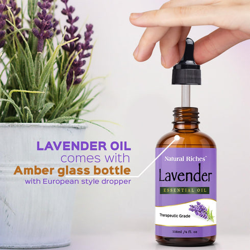 Natural Riches Pure Lavender Essential Oil with Premium Therapeutic Quality - for Diffuser, Aromatherapy, Sleep, Meditation, Candles & Massage 4 f...