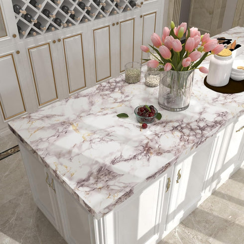 VIOPVERY White Marble Wallpaper Peel and Stick 15.7"x197" White Wall Paper Pull and Stick Contact Paper for Countertops Waterproof Self-Adhesive M...