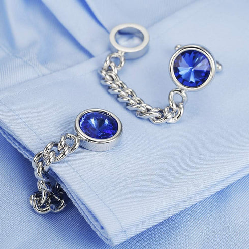 Simple Metal Soft Curb Chain Cufflinks Round Crystal Cuff links YW53...