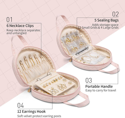 Vlando Jewelry Travel Organizer Case, Jewelry Storage Book Ring Binder with Jewelry Bags Clear Booklet Zipper Pouch Bag for Necklaces, Earrings, R...