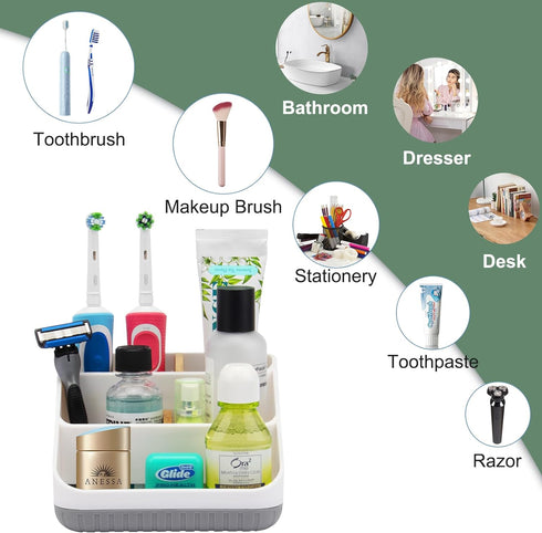 Bathroom Toothbrush Holders for Countertop - Electric Toothbrush Organizer 6 Slots Bamboo Tooth Brush Organization for Kids Family, Toothpaste Hol...