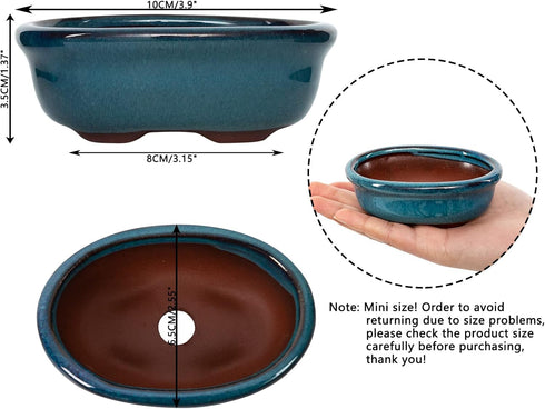 Chinese Bonsai Pot Oval Glazed Flower Pot Planter Home Garden Decor...
