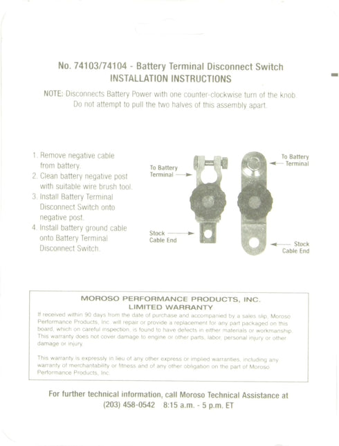Moroso 74104 Battery Disconnect, Side Post Battery...