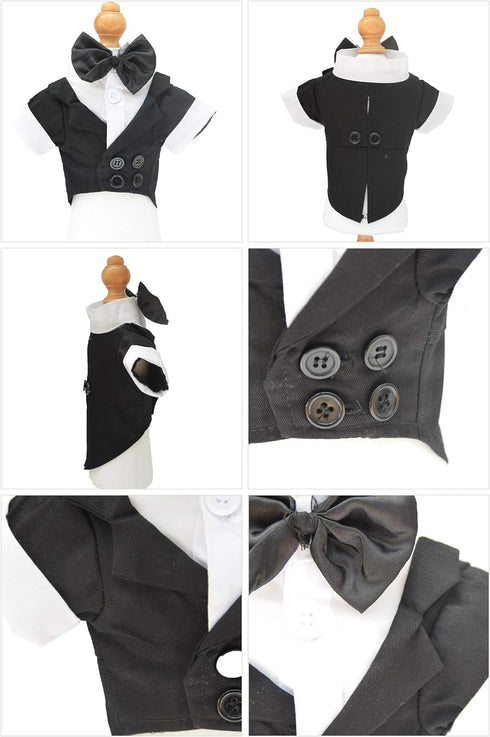 Lovelonglong Pet Costume Dog Suit Formal Tuxedo with Black Bow Tie for Small Size Dogs Miniature Schnauzer Clothing Black L...