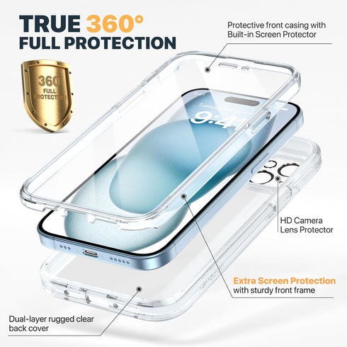 Diaclara Designed for iPhone 15 Plus Case 6.7'', Full Body Rugged Case w/Built-in Touch Sensitive Anti-Scratch Screen Protector+9H Glass Camera Le...