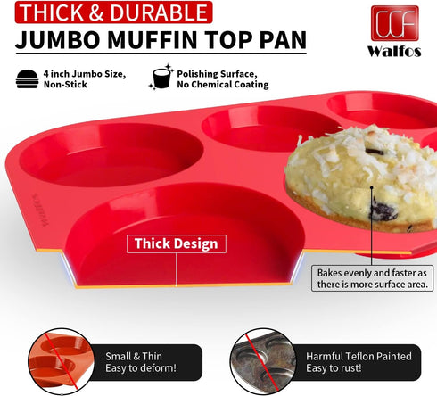 Walfos Silicone Muffin Top Pans for Baking 4inch Jumbo Size, Perfect Results Premium Non-Stick Bakeware Egg Baking Pan, Great for Eggs, Hamburger ...