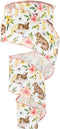 AnyDesign Easter Wired Edge Ribbon Spring Floral Bunny Wired Ribbon Watercolor Easter Rabbit Flower Fabric Craft Ribbon for Gift Wrapping Floral A...