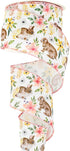 AnyDesign Easter Wired Edge Ribbon Spring Floral Bunny Wired Ribbon Watercolor Easter Rabbit Flower Fabric Craft Ribbon for Gift Wrapping Floral A...
