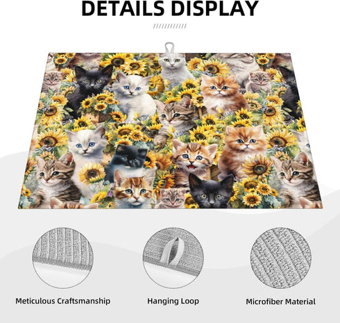Cute Cat Dish Drying Mat for Kitchen Counter Cute Kitchen Mat Microfiber Kitchen Countertop Absorbent Reversible Drainer Rack Pad Dish Drying Mat ...