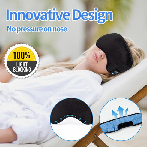 Music Sleep Eye Mask,Upgraded Travel Sleeping Headset,Sleep Eye Shades Built-in Speakers Microphone Washable (Black)...