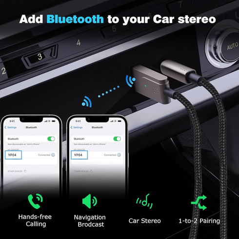 Bluetooth 5.3 to Aux Adapter for Car or Amp, USB to 3.5mm Female Bluetooth Receiver, add Bluetooth to Wired Headphone, Car, Speaker, or Amplifier ...