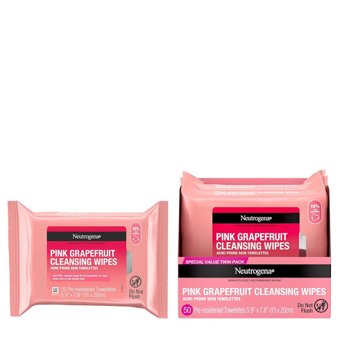 Neutrogena Oil Free Facial Cleansing Makeup Wipes with Pink Grapefruit, Disposable Acne Face Towelettes to Remove Dirt, Oil, and Makeup for Acne P...