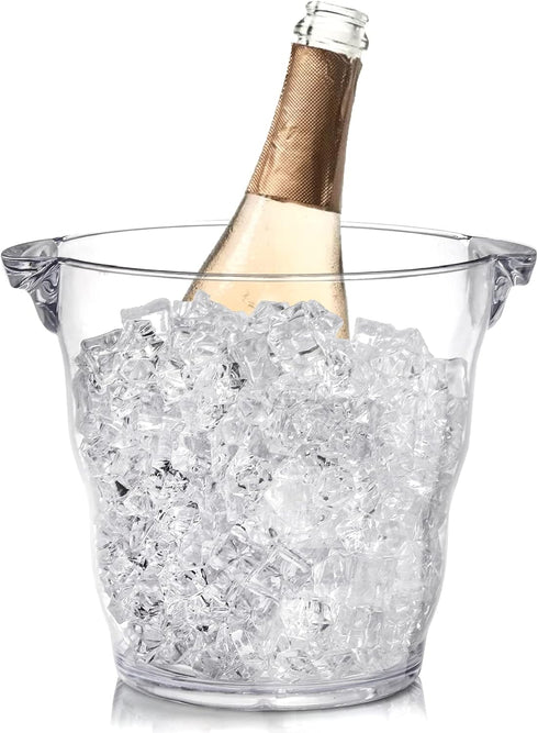 Dicunoy Ice Bucket, 4 Liter Plastic Champagne Bucket Chiller, Thick Clear Beverage Tubs with Handle, Thick Wine Cooler Bucket for Bar, Home, Parti...