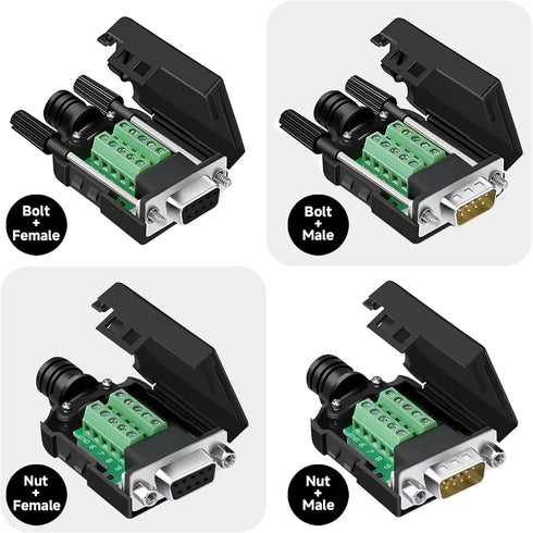 DB9 Female Breakout Connector, 9PIN Port Solderless RS232 D-SUB RS485 Serial Adapter, Solderless Module Board with Screw Terminals, Case, Long Bol...