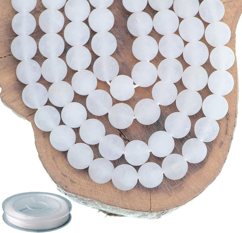 8mm Natural Matte White Jade Round Gemstone Frosted 100Pcs Bulk Loose Beads for Jewelry Making Bracelet with Stretch Beading Cord LPBeads...