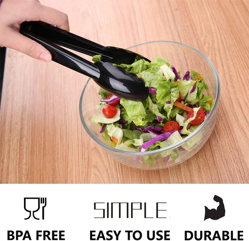24 Pieces Plastic Salad Tongs, Black Kitchen Serving Tongs, 9 Inch Disposable Utensils Set, Heavy Duty Scalloped, Perfect for Buffets and BBQ, Foo...