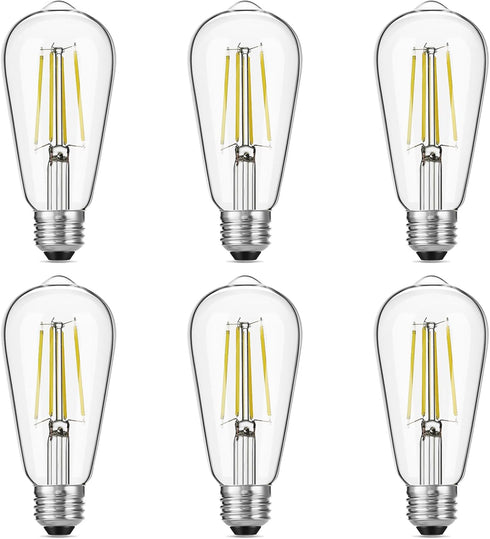 Vintage LED Edison Bulbs, 6W, Equivalent 60W, High Brightness Daylight 5000K, ST58 Antique LED Filament Bulbs with 90+ CRI, E26 Medium Base, Dimma...
