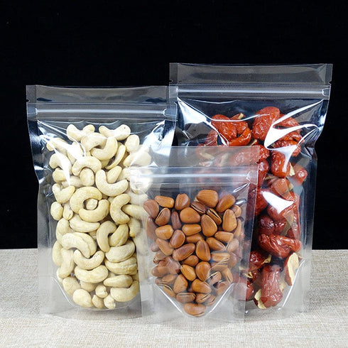 PABCK 100 Pack (Inside Size 4.25x5.24 inch) Clear Resealable Stand Up Bags Heat Seal Zipper Lock Reusable Storage Pouches for Zip Food Storage Loc...