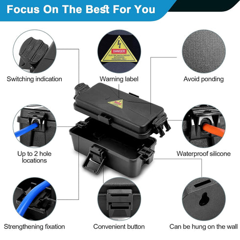 Outdoor Electrical Box Waterproof IP54-rated Outdoor Outlet Box Black Outdoor Extension Cord Cover Box (7.6 x 3.9 x3.3 inch) Wall-Hangable Waterpr...