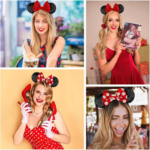 Mouse Ears,Mouse Ears Headband,Halloween Headbands for Women,2 Pcs Mouse Ear Costume Headbands for Christmas Birthday Party,Shiny Sequin Bow Mouse...