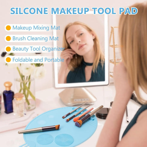 Makeup Mixing Palette, 3-in-1 Silicone Makeup Palette Tray with Brush Cleaner and Makeup Holder, Foldable Makeup Brush Cleaner Mat for Mixing Foun...