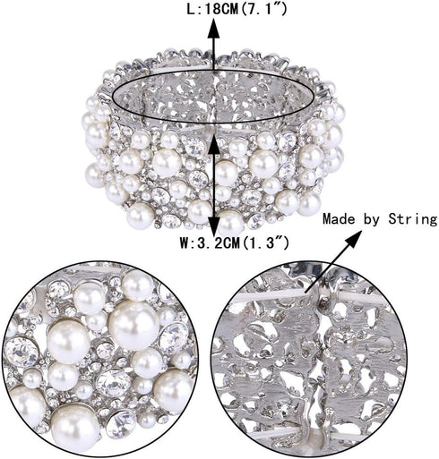 EVER FAITH Women's Crystal Simulated Pearl Stunning Bridal Wedding Hollow Elastic Stretch Bracelet...