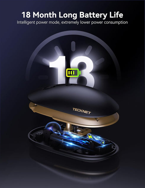 TECKNET Wireless Bluetooth Mouse, 3 Mode(Dual Bluetooth+2.4Ghz) Silent Computer Mouse Bluetooth Compatible with Chromebook MacBook Pro Air, Ambide...