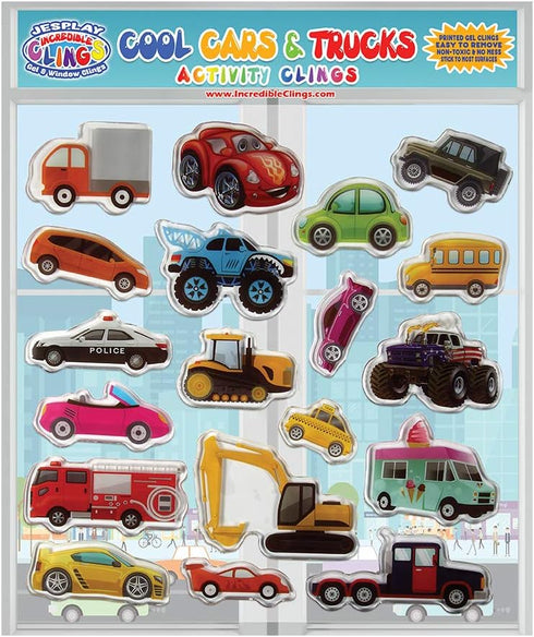 Cars Trucks & Construction Gel Window Clings for Kids - Window Stickers for Toddlers, Monster Truck Gel Clings, Window Decals Kids Jelly Reusable ...