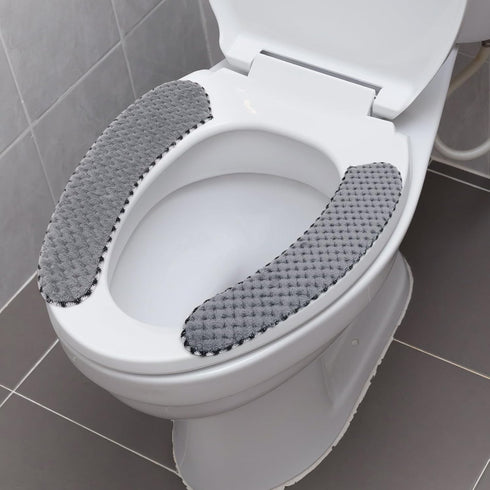 2Pairs Warm Plush Thick Padded Non Slip Soft Toilet Seat Cushion Washable Bathroom Warmer Static Cling Non Adhesive for Toilet, Grey...