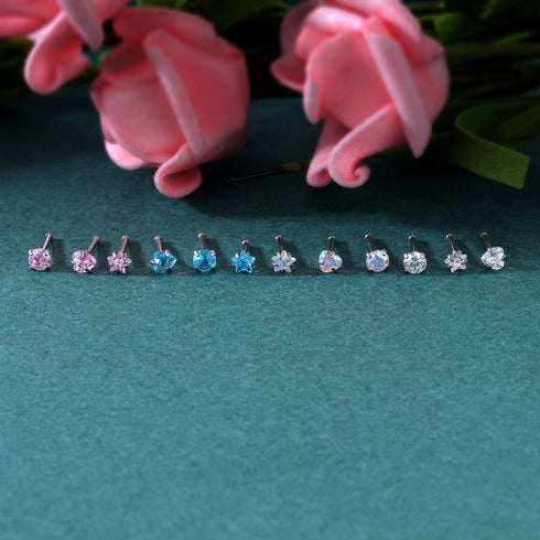 ZS 9-12PCS 20g Surgical Stainless Steel Nose Stud Ring Piercing Nose Bone/L Shaped/Nose Screws Rings Set...