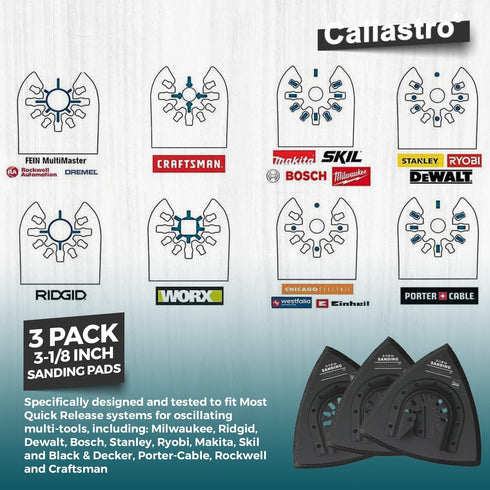 Triangle Sanding Pads for Oscillating Multitool with Universal Quick-Release - 3 Pack of 3-1/8 Inch Sander Pads for Hook & Loop Sandpaper- Caliast...