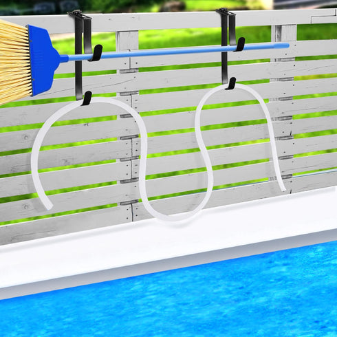2 Pcs Double Pool Fence Hooks for Pool Equipment - Adjustable Pool Pole Hanger Rustproof Pool Hooks for Poles Black Pool Accessories for Pool Fenc...