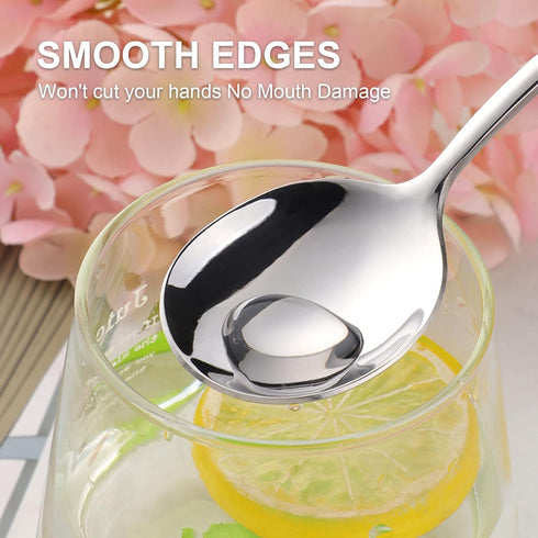 4-Piece Round Stainless Steel Bouillon Spoons Soup Spoons, Stainless Steel Large Round Spoons, Heavy-Weight Round Deep Bowl Spoon Set, Dinner Meta...