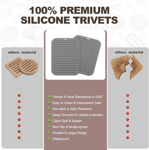 Joyhalo Trivets for Hot Dishes - Hot Pads for Kitchen, Silicone Trivets for Hot Pots and Pans, Hot Plates to Protect Table, Quartz Countertops Hea...