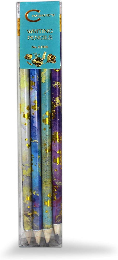 Channie's No. 2 HB 4 Gold Leaf Pencils Set of 12 - Fun Wooden Pencils with Colorful Abstract Patterns - Cute Desk Accessories...