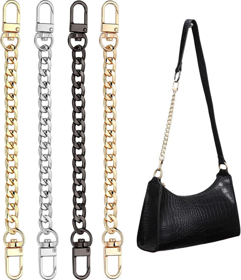 WILLBOND 4 Pcs Purse Chain Strap Mini Purse Extender Metal Flat Chain Strap Replacement for Crossbody Shoulder Bag Handbag Clutch Handles Charm(7....