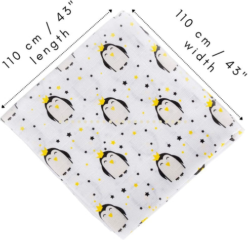Baby Muslin Swaddle Blankets Unisex 100% Cotton Ultra Soft, Multipurpose, Baby Swaddle Blanket for Boys and Girls, 43 X 43 inch 1 Pack/Penguin...