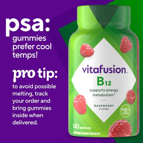 vitafusion Vitamin B12 Gummy Vitamins for Energy Metabolism Support, Natural Raspberry Flavored, America’s Number 1 Gummy Vitamin Brand, 70 Day Su...