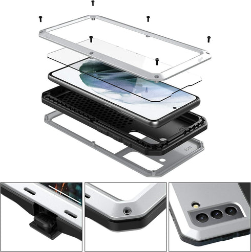 Marrkey Metal Case for Galaxy S21 Case,Full Body Protective Cover Heavy Duty Shockproof Tough Armour Aluminum Alloy Case with Silicone Built-in Sc...