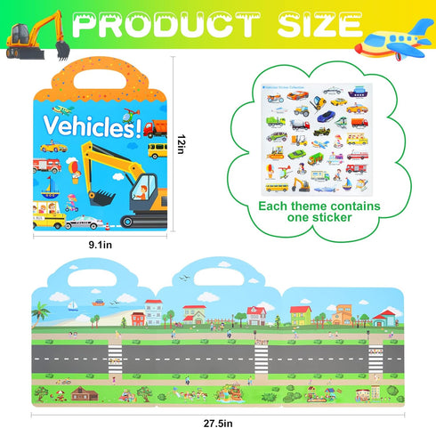 Sticker Book for Kids Ages 4-8, Reusable Sticker Books Educational Toys Learning Books, Space, Vehicles and Dinosaurs Stickers Book for Toddlers K...