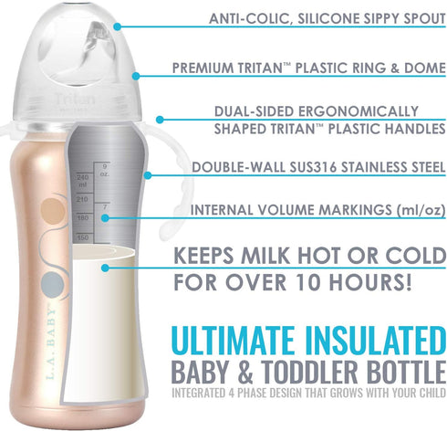 Ultimate Stainless Steel Sippy Cup | 9oz Insulated Sippy Cup for Toddlers - Insulates 10+ Hours | Leak-free, Non-toxic Medical Grade Silicone and ...