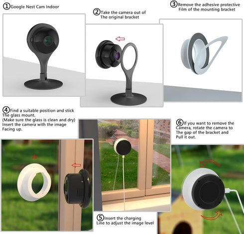 Window Mount for Google Nest Camera Indoor, Through Window Use Nest Cam, No Indoor Reflections (Black/Pack of 2)...