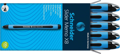 Schneider Slider Memo XB (Extra Broad) Ballpoint Pen, 1.4 mm, Light Blue Barrel, Black Ink, Box of 10 Pens (150201)...