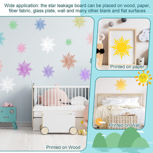 Chunful 9 Pcs Sun Stencil Reusable Sun Stencil Decoration Template Plastic Square Sun Drawing Painting Stencils for Painting Wood Floor Wall Fabri...