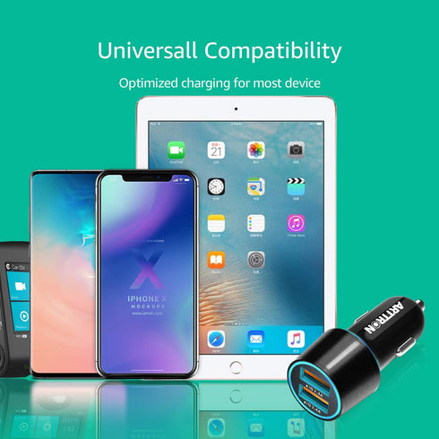 Fast USB Car Charger, Arttron Quick Charge 3.0 24W 4.8A Car Charger Adapter. with 3ft USB Type C &Micro 2 in 1 Fast Charging Cable,for iPhone/Sams...