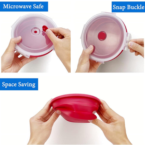 1200ml Large Camping Bowl with Foldable Spoon, Collapsible Bowl With Lid, Silicone Bento Box Container, For Travel Camping Meal Prep & Food Storag...